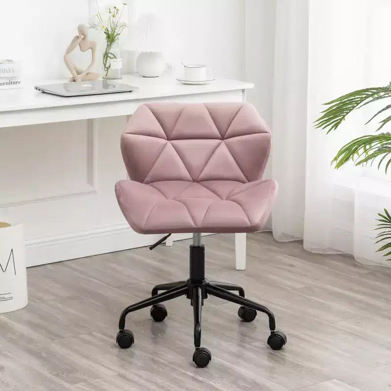 Chaise de bureau moderne réglable en velours avec roulettes, chaise de travail pivotante capitonnée en losanges pour bureau, étude, studio