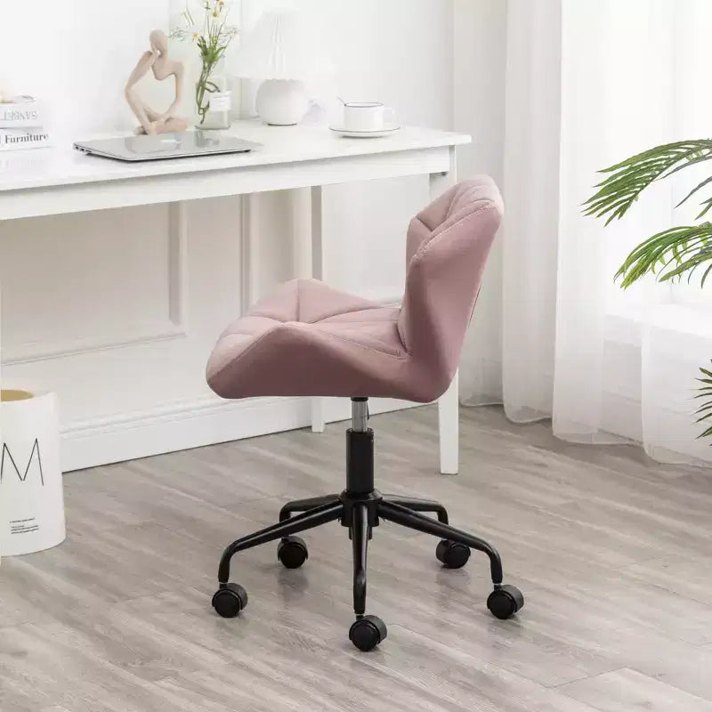 Chaise de bureau moderne réglable en velours avec roulettes, chaise de travail pivotante capitonnée en losanges pour bureau, étude, studio