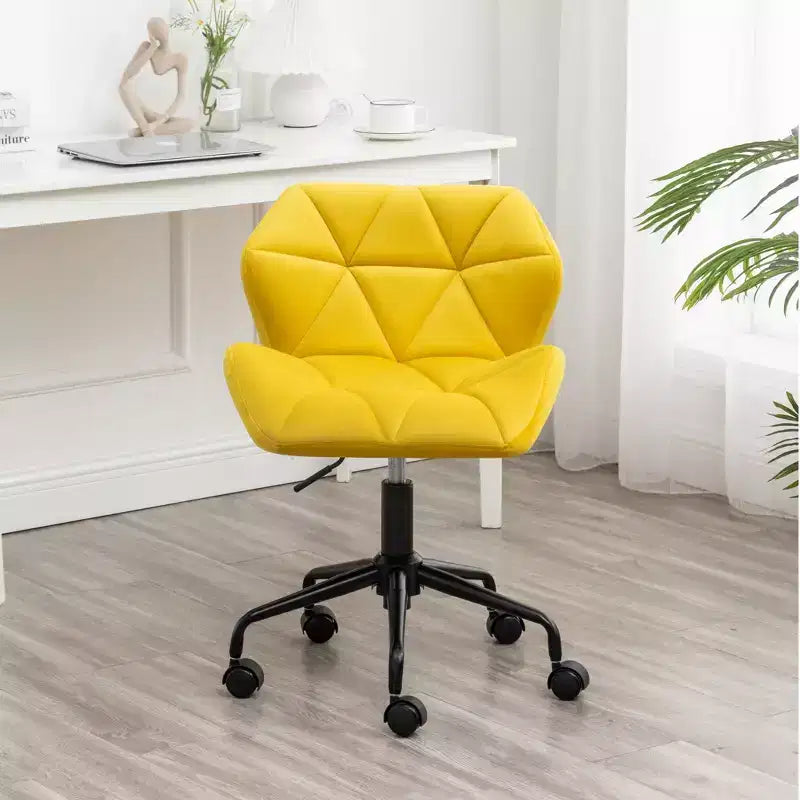 Chaise de bureau moderne réglable en velours avec roulettes, chaise de travail pivotante capitonnée en losanges pour bureau, étude, studio