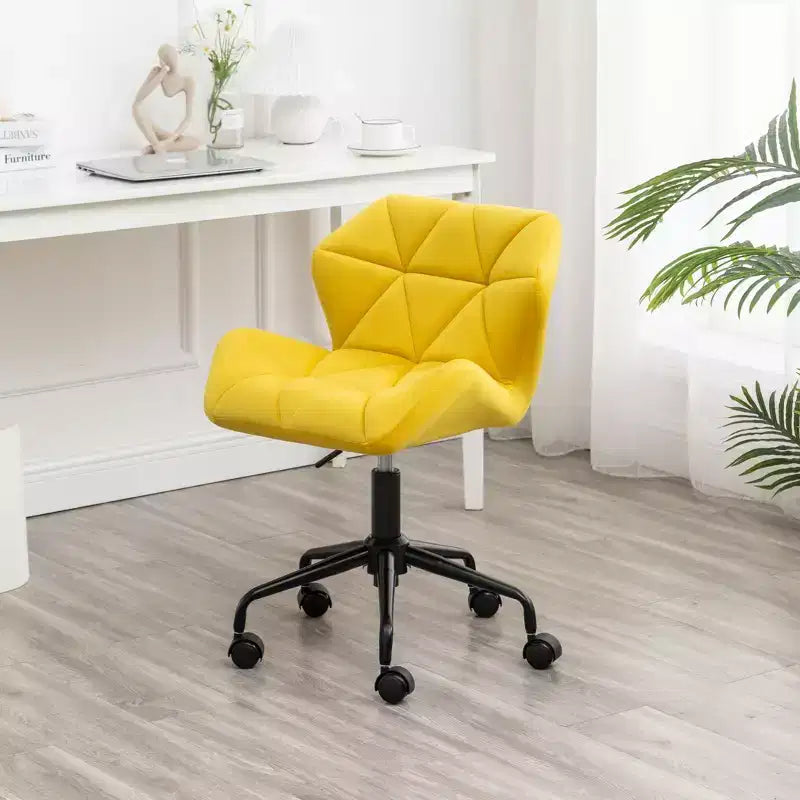 Chaise de bureau moderne réglable en velours avec roulettes, chaise de travail pivotante capitonnée en losanges pour bureau, étude, studio