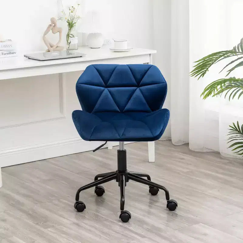Chaise de bureau moderne réglable en velours avec roulettes, chaise de travail pivotante capitonnée en losanges pour bureau, étude, studio