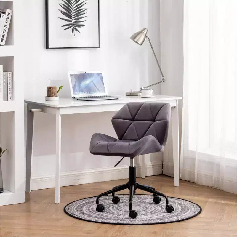 Chaise de bureau moderne réglable en velours avec roulettes, chaise de travail pivotante capitonnée en losanges pour bureau, étude, studio