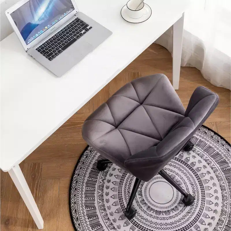 Chaise de bureau moderne réglable en velours avec roulettes, chaise de travail pivotante capitonnée en losanges pour bureau, étude, studio