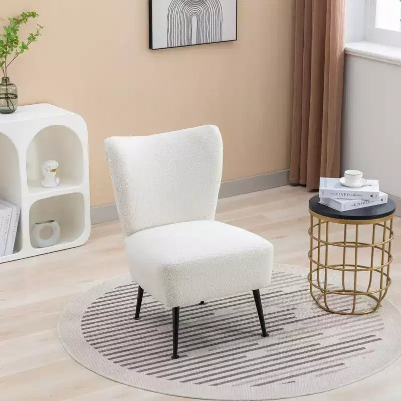 Modern Boucle Armless Accent Chair with Foam Upholstery, Rubber Wood Legs  Stylish and Comfortable Chair for Living Room, Office Bedroom