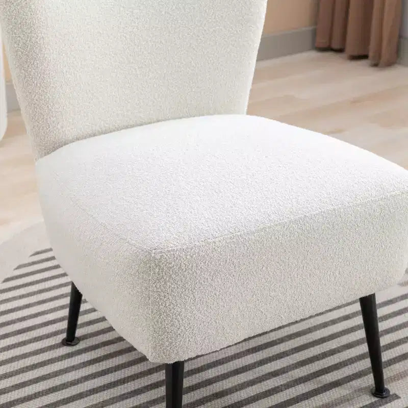 Fauteuil d'appoint moderne sans accoudoirs en Bouclette avec rembourrage en mousse, pieds en bois d'hévéa – Chaise élégante et confortable pour salon, bureau, chambre à coucher