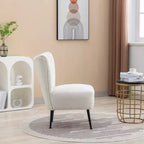 Fauteuil d'appoint moderne sans accoudoirs en Bouclette avec rembourrage en mousse, pieds en bois d'hévéa – Chaise élégante et confortable pour salon, bureau, chambre à coucher