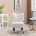 Fauteuil d'appoint moderne sans accoudoirs en Bouclette avec rembourrage en mousse, pieds en bois d'hévéa – Chaise élégante et confortable pour salon, bureau, chambre à coucher