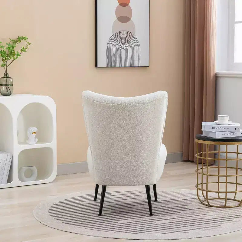 Fauteuil d'appoint moderne sans accoudoirs en Bouclette avec rembourrage en mousse, pieds en bois d'hévéa – Chaise élégante et confortable pour salon, bureau, chambre à coucher