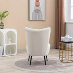 Fauteuil d'appoint moderne sans accoudoirs en Bouclette avec rembourrage en mousse, pieds en bois d'hévéa – Chaise élégante et confortable pour salon, bureau, chambre à coucher