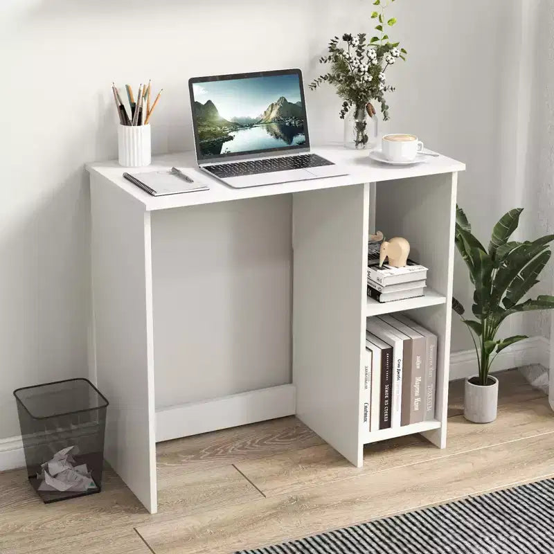 Bureau d'ordinateur 31.5" pour petit espace, style simple, avec étagères Blanc/Noir