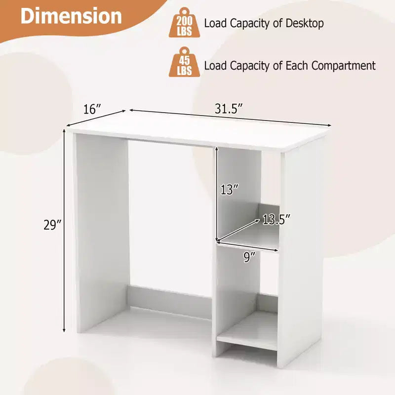 Bureau d'ordinateur 31.5" pour petit espace, style simple, avec étagères Blanc/Noir