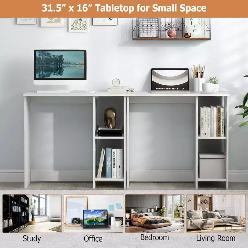 Bureau d'ordinateur 31.5" pour petit espace, style simple, avec étagères Blanc/Noir