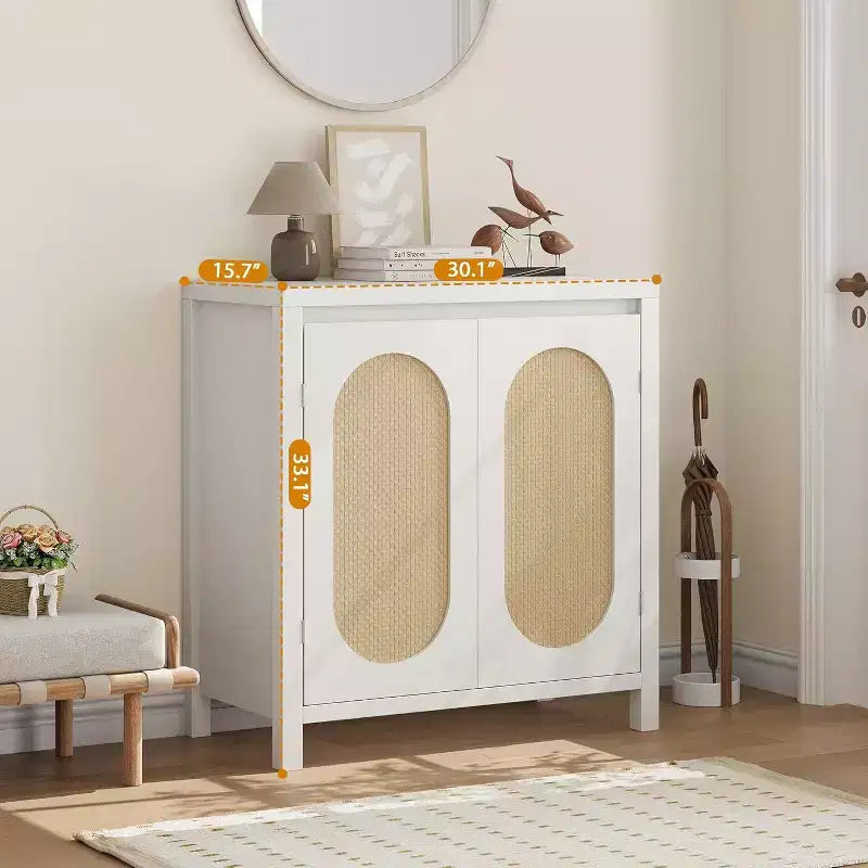 Meuble de bar à café moderne du milieu du siècle de 76,45 cm, buffet avec portes en rotin, table de rangement de cuisine pour salle à manger et entrée