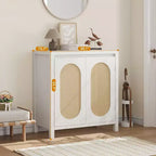 Meuble de bar à café moderne du milieu du siècle de 76,45 cm, buffet avec portes en rotin, table de rangement de cuisine pour salle à manger et entrée