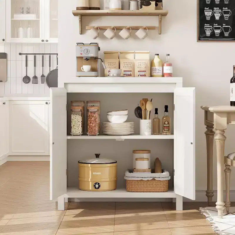 Meuble de bar à café moderne du milieu du siècle de 76,45 cm, buffet avec portes en rotin, table de rangement de cuisine pour salle à manger et entrée