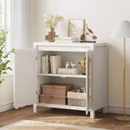 Meuble de bar à café moderne du milieu du siècle de 76,45 cm, buffet avec portes en rotin, table de rangement de cuisine pour salle à manger et entrée