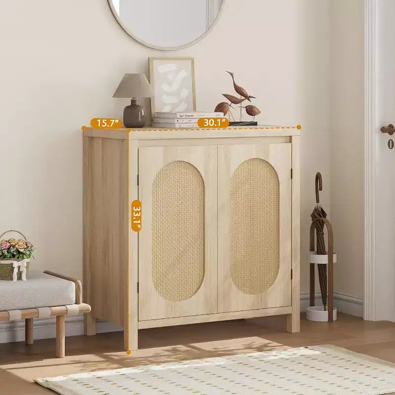 Meuble de bar à café moderne du milieu du siècle de 76,45 cm, buffet avec portes en rotin, table de rangement de cuisine pour salle à manger et entrée