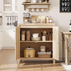 Meuble de bar à café moderne du milieu du siècle de 76,45 cm, buffet avec portes en rotin, table de rangement de cuisine pour salle à manger et entrée