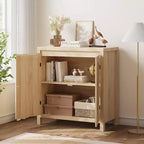 Meuble de bar à café moderne du milieu du siècle de 76,45 cm, buffet avec portes en rotin, table de rangement de cuisine pour salle à manger et entrée