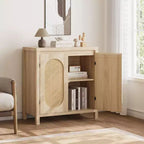 Meuble de bar à café moderne du milieu du siècle de 76,45 cm, buffet avec portes en rotin, table de rangement de cuisine pour salle à manger et entrée