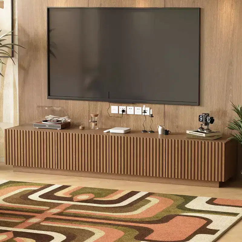 Meuble TV moderne Mid-Century de 86,61 po pour téléviseurs jusqu'à 85 po, console TV avec grand espace de rangement, centre de divertissement pour salon