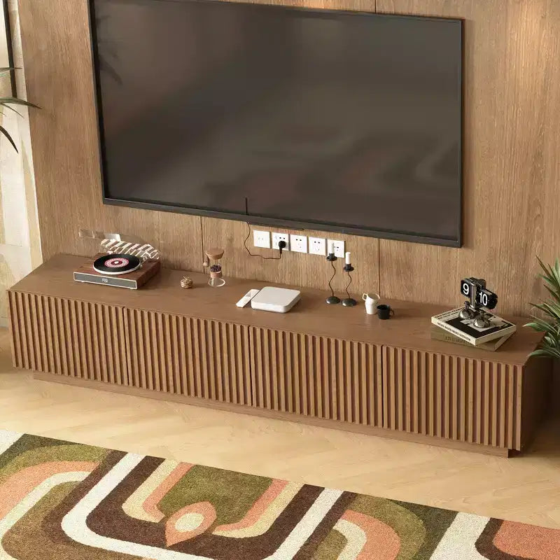 Meuble TV moderne Mid-Century de 86,61 po pour téléviseurs jusqu'à 85 po, console TV avec grand espace de rangement, centre de divertissement pour salon