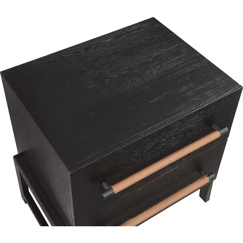 Table de chevet en cuir végétalien noir