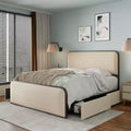 GDFStudio Bavier Modern Linen Upholstered Metal Bed Frame with 4 Storage Drawers