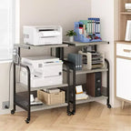 Meuble d'imprimante, Chariot roulant à 3 niveaux avec ports USB et prises de courant - Table de rangement robuste (Maison/Bureau, Gris)