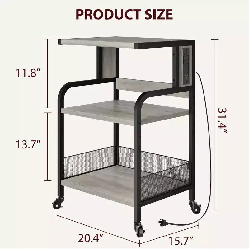 Meuble d'imprimante, Chariot roulant à 3 niveaux avec ports USB et prises de courant - Table de rangement robuste (Maison/Bureau, Gris)