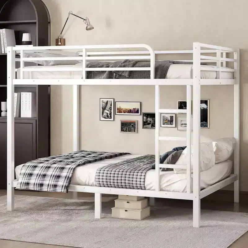 White Metal Full over Full Bunk Bed for Teens and Adults