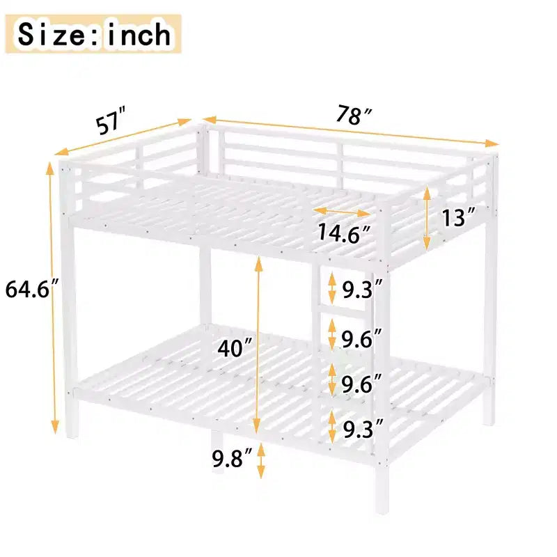 Lit superposé en métal blanc, taille double sur double, pour adolescents et adultes