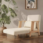 Lit pliant, fauteuil convertible moderne en bois rembourré, méridienne inclinable, canapé-lit pour chambre et salon, beige
