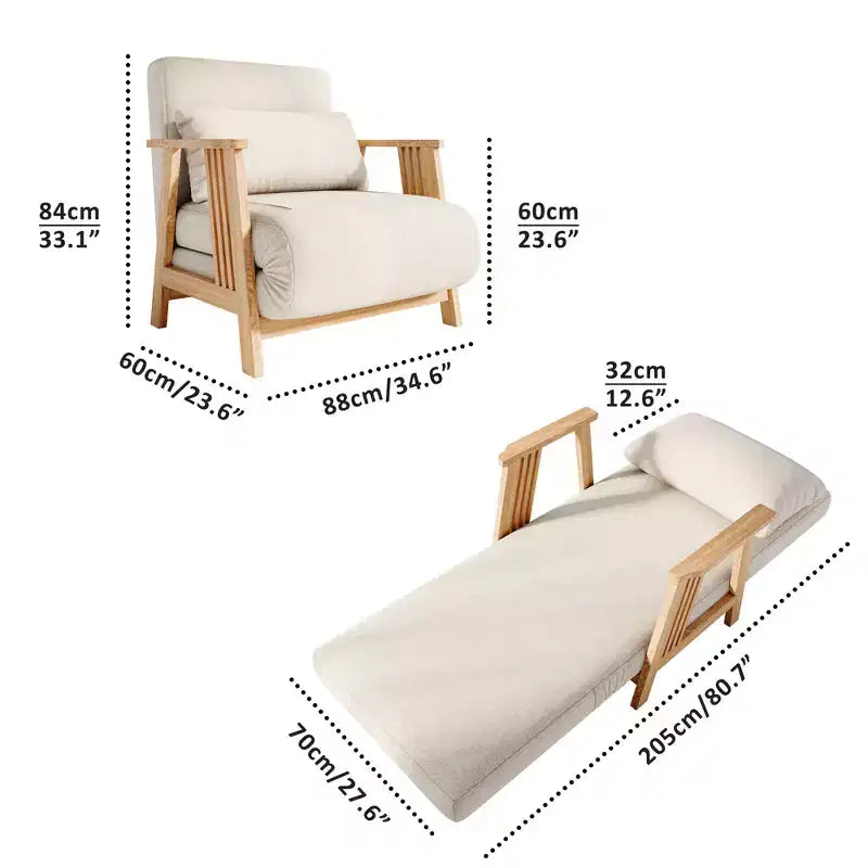 Lit pliant, fauteuil convertible moderne en bois rembourré, méridienne inclinable, canapé-lit pour chambre et salon, beige