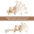 Lit pliant, fauteuil convertible moderne en bois rembourré, méridienne inclinable, canapé-lit pour chambre et salon, beige