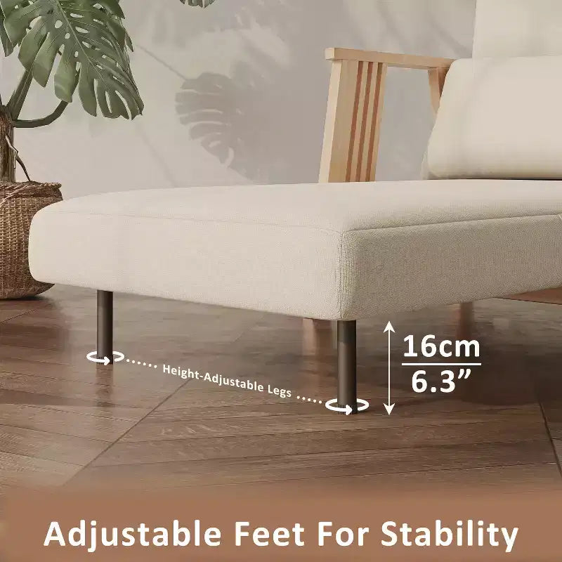 Lit pliant, fauteuil convertible moderne en bois rembourré, méridienne inclinable, canapé-lit pour chambre et salon, beige