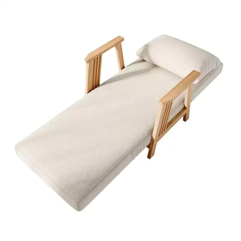 Lit pliant, fauteuil convertible moderne en bois rembourré, méridienne inclinable, canapé-lit pour chambre et salon, beige