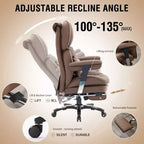 Chaise de bureau grande taille avec repose-pieds - Fauteuil de direction à dossier haut avec assise large, accoudoirs réglables, chaise d'ordinateur ergonomique, marron