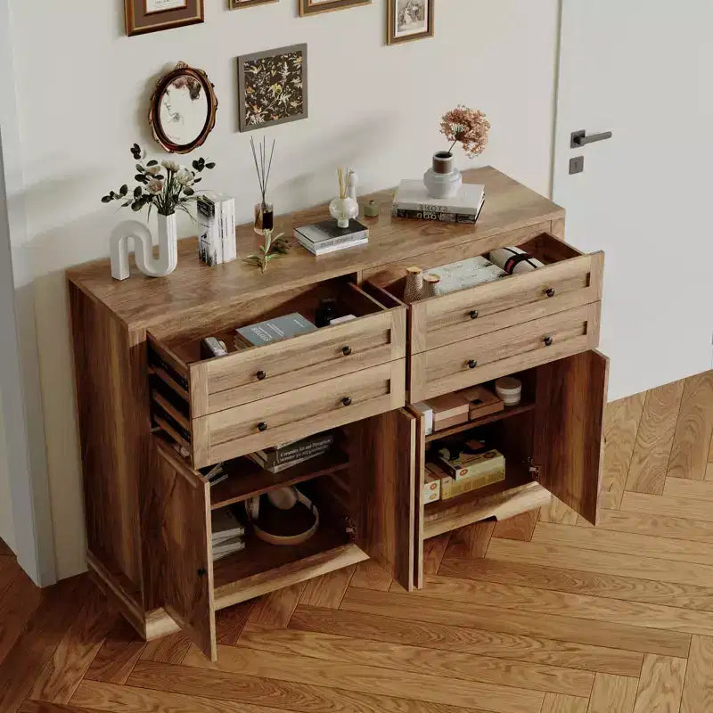 Bahut de ferme moderne avec rangement, meuble de rangement avec 4 portes et 4 tiroirs pour bar à café