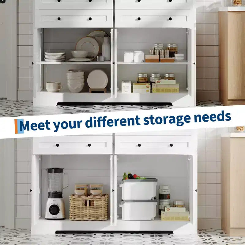 Bahut de ferme moderne avec rangement, meuble de rangement avec 4 portes et 4 tiroirs pour bar à café