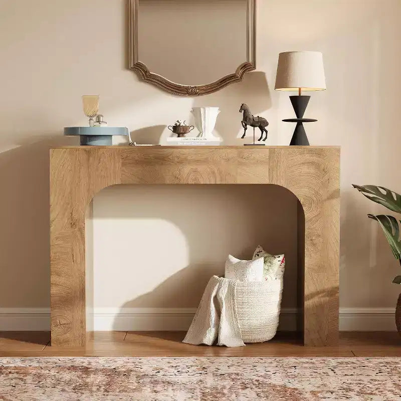 Longue console pour entrée, table de canapé rectangulaire en bois derrière le canapé, table d'entrée étroite pour salon, entrée, couloir, foyer.