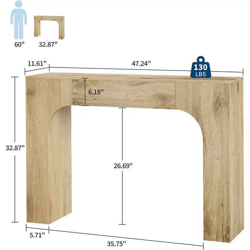 Longue console pour entrée, table de canapé rectangulaire en bois derrière le canapé, table d'entrée étroite pour salon, entrée, couloir, foyer.