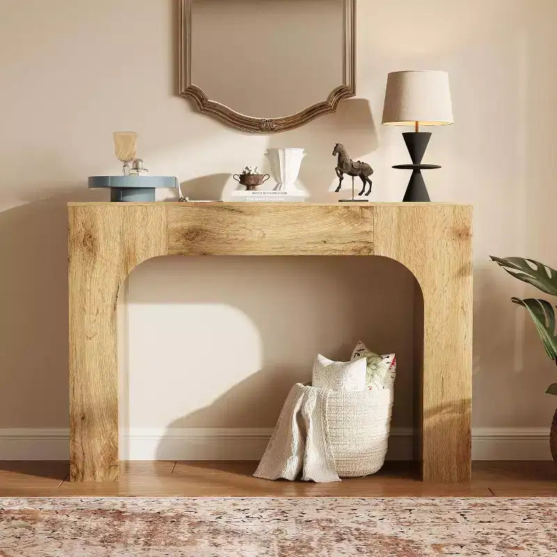 Longue console pour entrée, table de canapé rectangulaire en bois derrière le canapé, table d'entrée étroite pour salon, entrée, couloir, foyer.