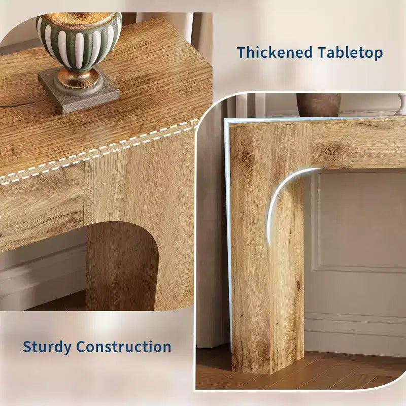 Longue console pour entrée, table de canapé rectangulaire en bois derrière le canapé, table d'entrée étroite pour salon, entrée, couloir, foyer.