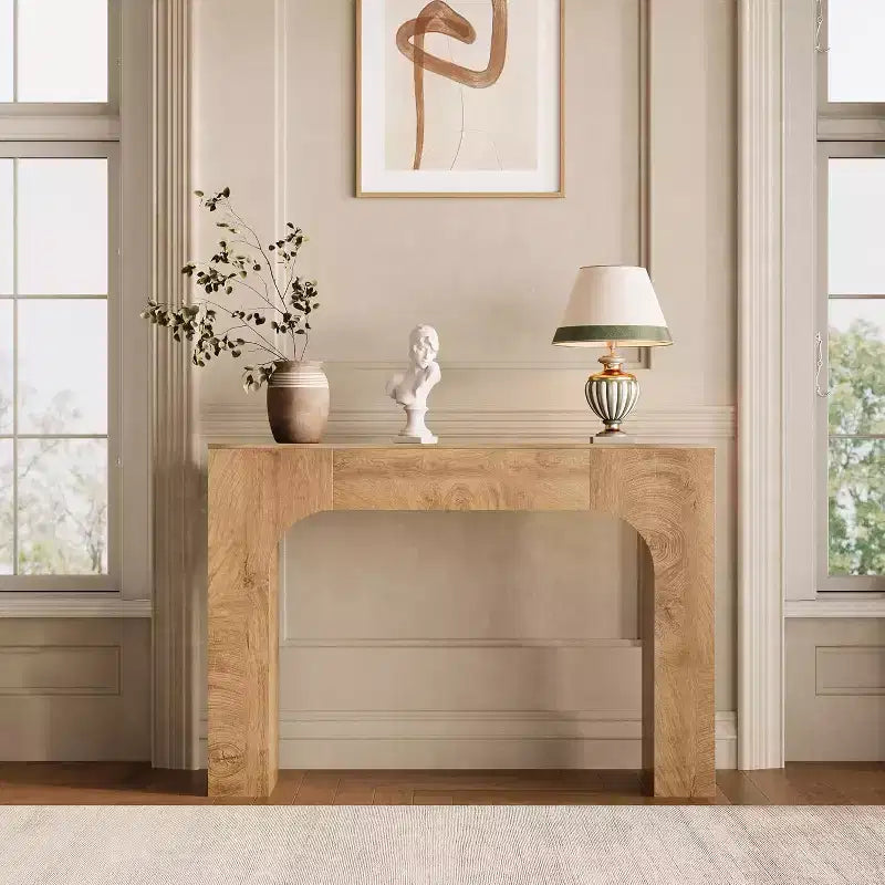 Longue console pour entrée, table de canapé rectangulaire en bois derrière le canapé, table d'entrée étroite pour salon, entrée, couloir, foyer.