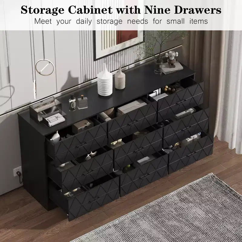 Commode à 9 tiroirs, Grand organisateur de rangement pour chambre à coucher, couloir et salon, Commodes et chiffonniers