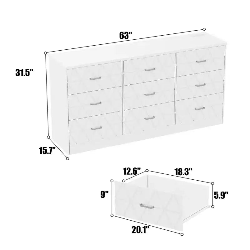 Commode à 9 tiroirs, Grand organisateur de rangement pour chambre à coucher, couloir et salon, Commodes et chiffonniers