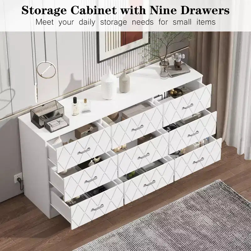 Commode à 9 tiroirs, Grand organisateur de rangement pour chambre à coucher, couloir et salon, Commodes et chiffonniers