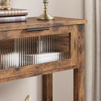 Console en bois de 43 po pour entrée, table de canapé à 2 niveaux avec 2 tiroirs en verre et rangement, idéale pour salon et hall d'entrée