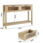 Console en bois de 43 po pour entrée, table de canapé à 2 niveaux avec 2 tiroirs en verre et rangement, idéale pour salon et hall d'entrée